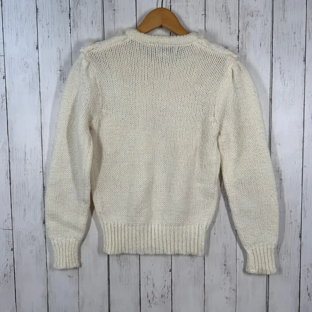 VTG Currants Cream Decorative Ribbon Collar Chunky Knit Sweater Korea Size Small